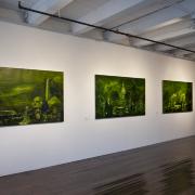 Digital image IRC.2012.06739 showing Pedro Álvarez's work, One from the Romantic Dollarscape Series (left), One Hundred from the Romantic Dollarscape Series (middle), and Ten from the Romantic Dollarscape Series (right), at the Mattress Factory, 2010.