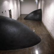 slide IRC.2012.00785 (old number: HIG.J-B004) showing Jene Highstein's installation Buttresses at the Mattress Factory, 1985.