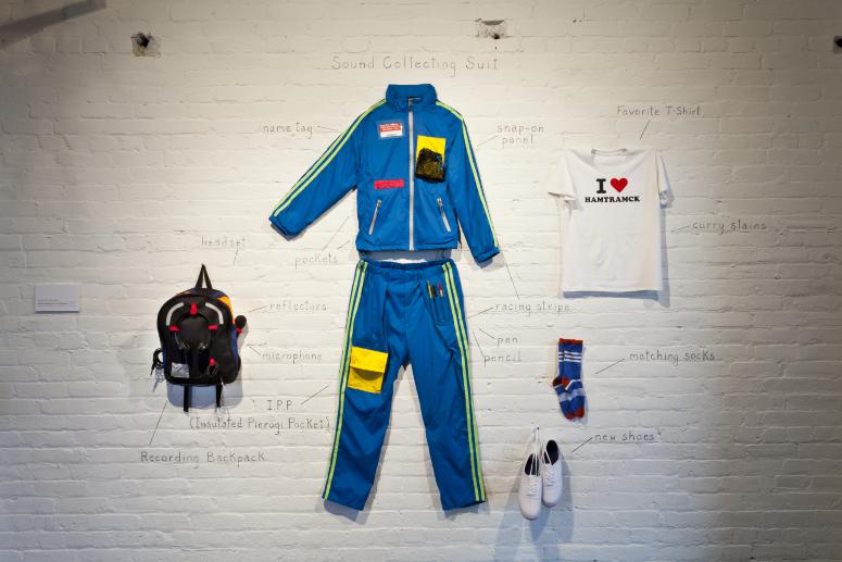 Installation Photograph Depicting Jessica Frelinghuysen, <em>Sound-Collecting Suit and Backpack</em>, 2013 at the Mattress Factory
