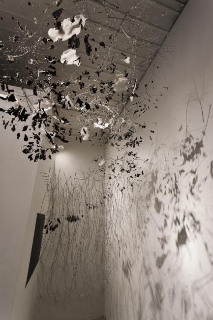 Digital image IRC.2012.05988 showing Garry Pyles's installation, There’s a black cloud/But, we make the weather/Shit it's raining, at the Mattress Factory, 2011.