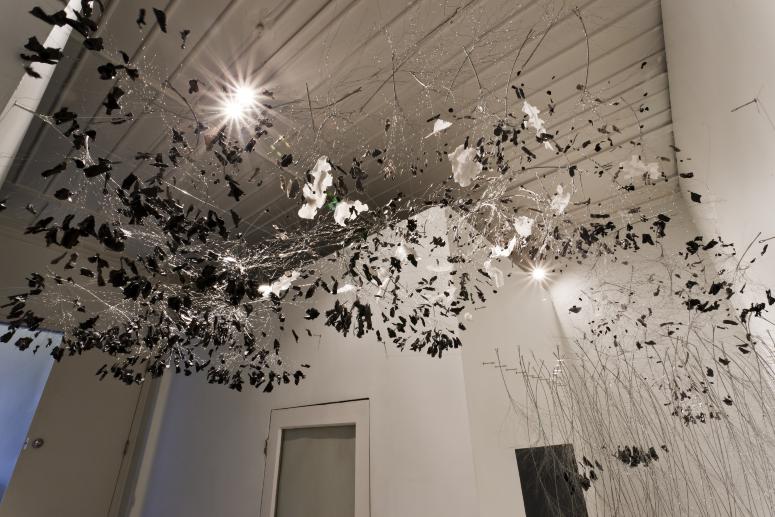 Digital image IRC.2012.05989 showing Garry Pyles's installation, There’s a black cloud/But, we make the weather/Shit it's raining, at the Mattress Factory, 2011.