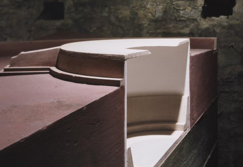 slide IRC.2012.03534 (old number: TUR.J-MOD8) showing James Turrell's model of the Roden Crater Eye of the Crater at the Mattress Factory, 2002