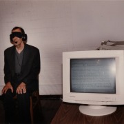 print IRC.2012.02843 showing William Anastasi's performance, Printed Out, at the Mattress Factory, 1997.