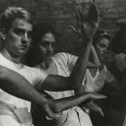 print IRC.2012.02871 showing Stephen Pellegrino's performance, Pass It!, at the Mattress Factory, 1983.