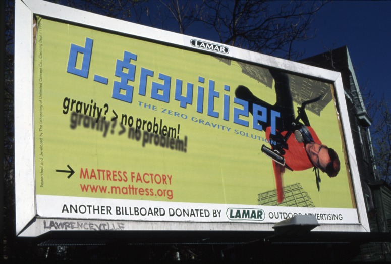 slide IRC.2012.02310 (old number: KIM.S-D047) showing a billboard for Sora Kim's installation, D-Gravitizer, at the Mattress Factory, 1999.