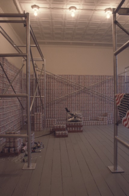 slide IRC.2012.03541 (old number: NOL.C-U002) showing Cady Noland's previously untitled installation, This piece doesn't have a title yet, at the Mattress Factory, 1989.