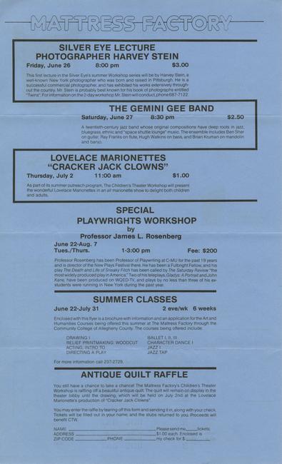 June + July 1981 at the Mattress Factory