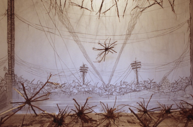 slide IRC.2012.03126 (old number: JON.K-U030) showing Kim Jones's untitled performance at the Mattress Factory, 1990.