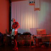 Digital image IRC.2012.07059 showing Kristen Baumliér's performance, France, at the Mattress Factory, 2005.