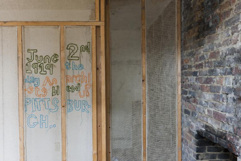 Digital image IRC.2012.05711 showing Seamus Nolan's installation, 310-312 Sampsonia Way, For Sale by Owner, Great Opportunity, at the Mattress Factory, 2011.