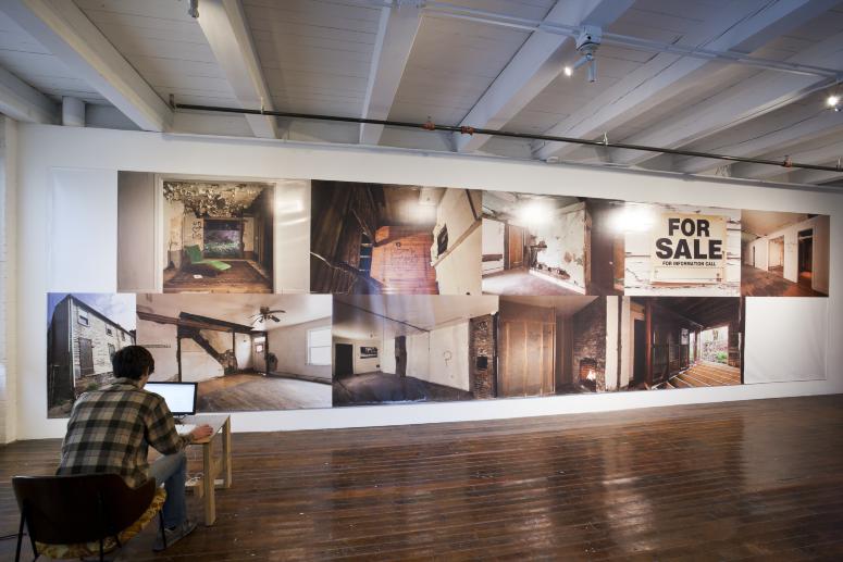 Digital image IRC.2012.05724 showing Seamus Nolan's installation, 310-312 Sampsonia Way, For Sale by Owner, Great Opportunity, at the Mattress Factory, 2011.