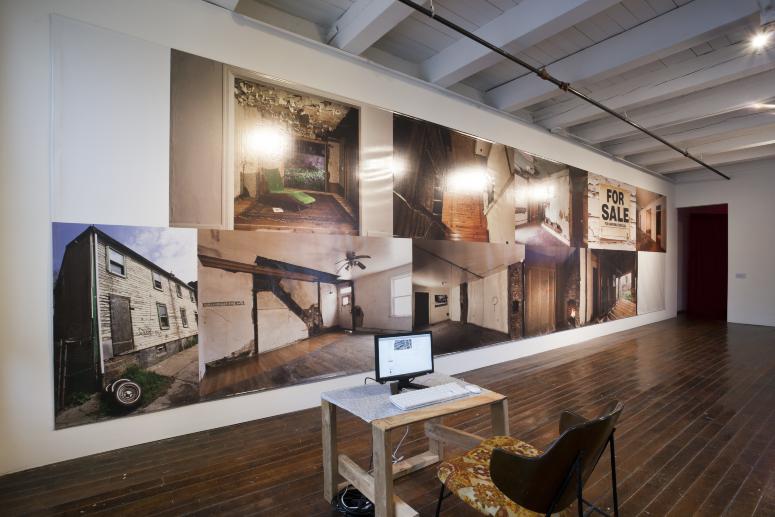 Digital image IRC.2012.05725 showing Seamus Nolan's installation, 310-312 Sampsonia Way, For Sale by Owner, Great Opportunity, at the Mattress Factory, 2011.