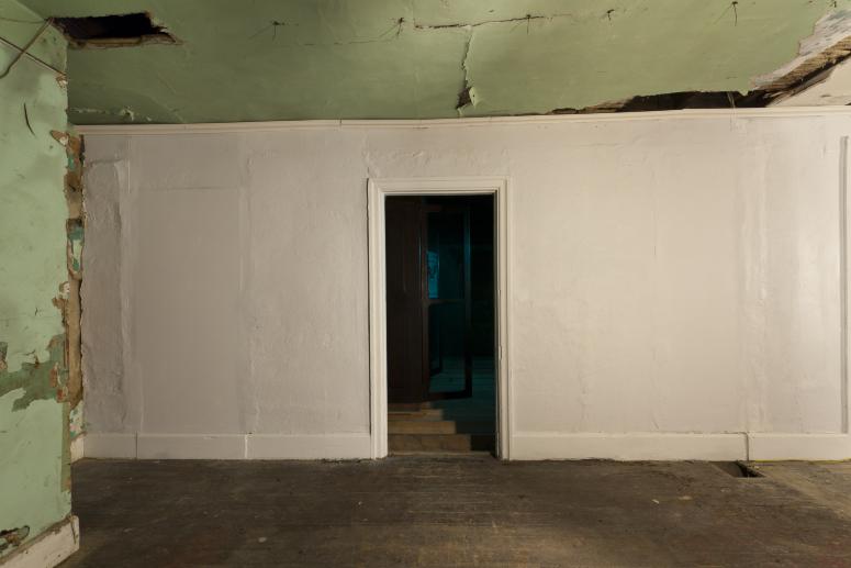 Digital image IRC.2012.05664 showing Seamus Nolan's installation, 310-312 Sampsonia Way, For Sale by Owner, Great Opportunity, at the Mattress Factory, 2011.