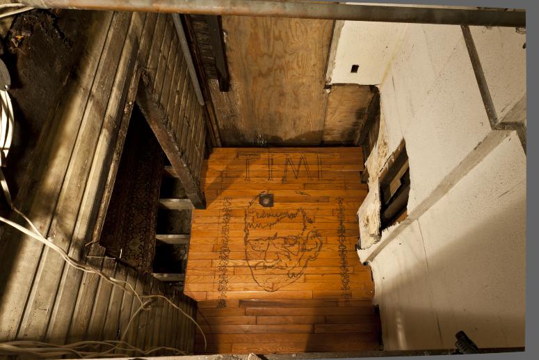 Digital image IRC.2012.05669 showing Seamus Nolan's installation, 310-312 Sampsonia Way, For Sale by Owner, Great Opportunity, at the Mattress Factory, 2011.