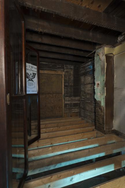 Digital image IRC.2012.05653 showing Seamus Nolan's installation, 310-312 Sampsonia Way, For Sale by Owner, Great Opportunity, at the Mattress Factory, 2011.