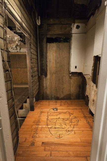 Digital image IRC.2012.05665 showing Seamus Nolan's installation, 310-312 Sampsonia Way, For Sale by Owner, Great Opportunity, at the Mattress Factory, 2011.