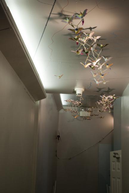 Digital image IRC.2012.05531 showing Carin Mincemoyer's installation, Migrating Birds Mimicking the Structure of Polyethylene Molecules, at the Mattress Factory, 2009.