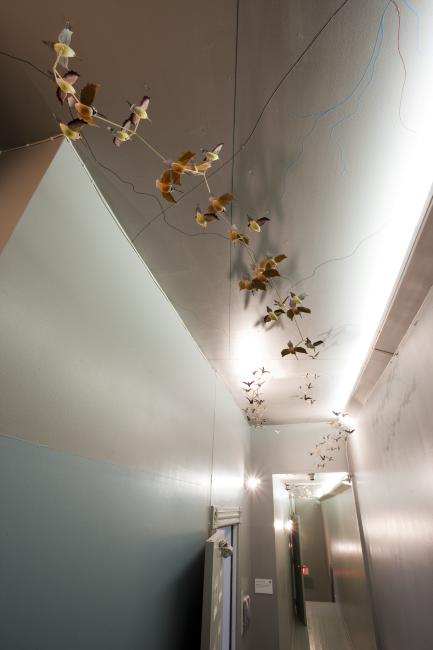 Digital image IRC.2012.05528 showing Carin Mincemoyer's installation, Migrating Birds Mimicking the Structure of Polyethylene Molecules, at the Mattress Factory, 2009.