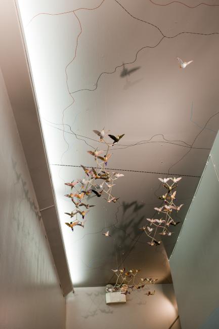 Digital image IRC.2012.05529 showing Carin Mincemoyer's installation, Migrating Birds Mimicking the Structure of Polyethylene Molecules, at the Mattress Factory, 2009.
