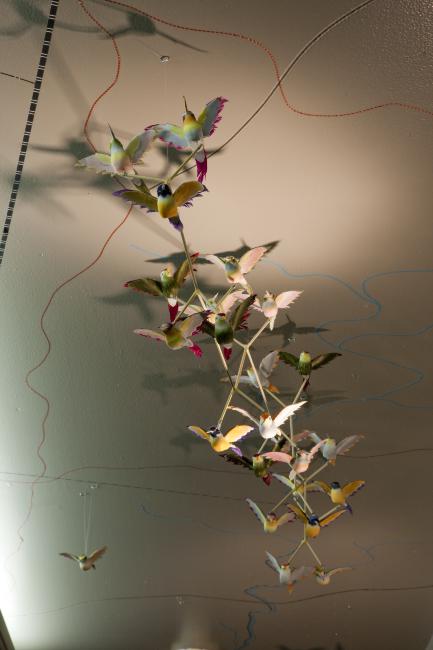 Digital image IRC.2012.05533 showing Carin Mincemoyer's installation, Migrating Birds Mimicking the Structure of Polyethylene Molecules, at the Mattress Factory, 2009.