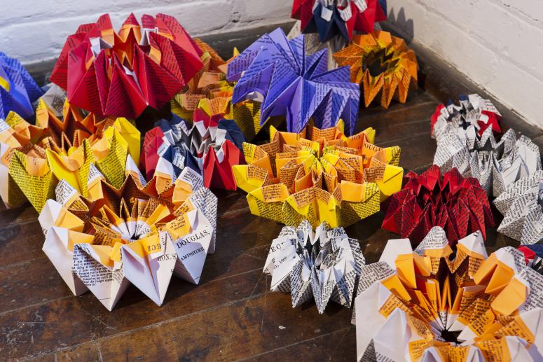 Digital image IRC.2012.06971 showing Glenn Lougran's installation, Squatter Sovereignty: Origami Fireworks, at the Mattress Factory, 2011.