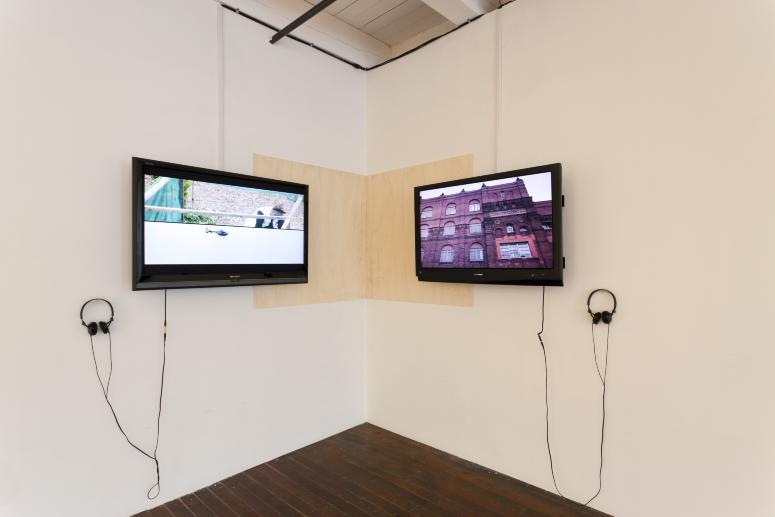 Digital image IRC.2012.06977 showing Glenn Loughran's installation, Squatter Sovereignty - Parallax View: Brewhouse, Pittsburgh / City Garden, Dublin, at the Mattress Factory, 2011.