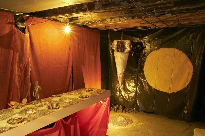 Digital image IRC.2012.04945 showing Christiane D.'s installation, Executives of Distinction, ASAVAVS reigns here., at the Mattress Factory, 2008.