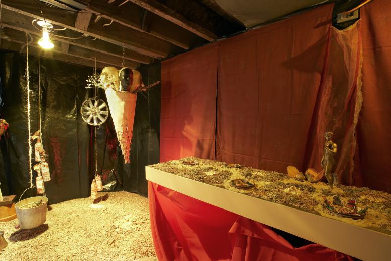 Digital image IRC.2012.04946 showing Christiane D.'s installation, Executives of Distinction, ASAVAVS reigns here., at the Mattress Factory, 2008.