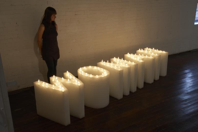 Digital image IRC.2012.04409 showing Anita Dube's installation, 5 Words, at the Mattress Factory, 2007.