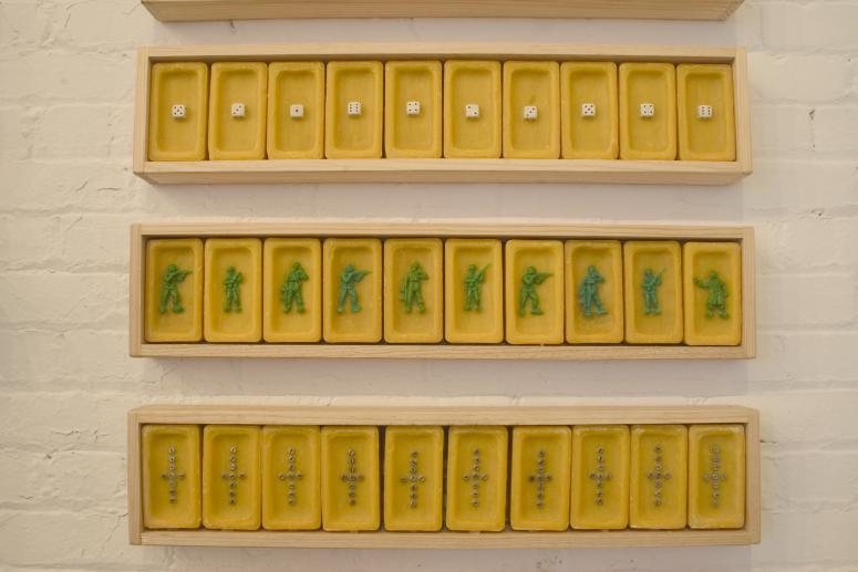 Digital image IRC.2012.04347 showing Angel Delgado's installation, Memorias acumuladas, at the Mattress Factory, 2004.