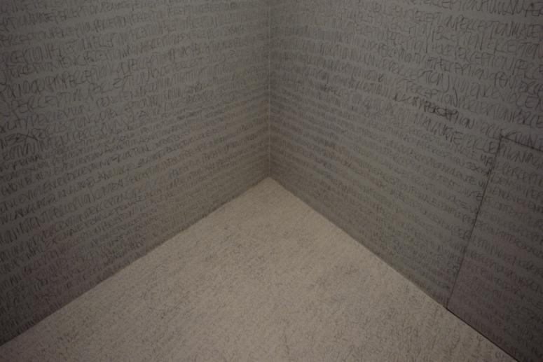 slide IRC.2012.00559 (old number: BRO.V-X008) showing Valerie Brodar's installation, X Knows P, at the Mattress Factory, 1990.