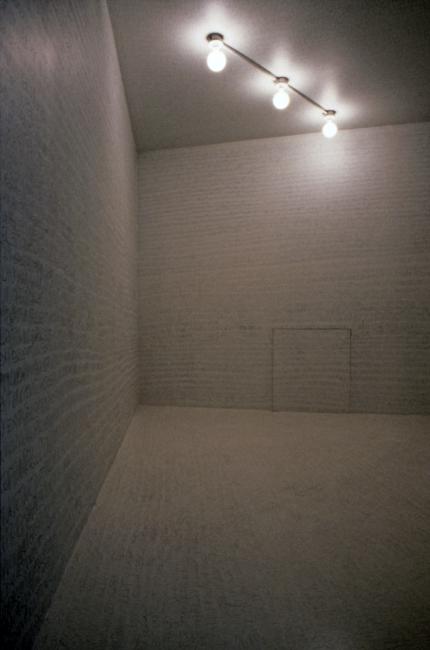 slide IRC.2012.00552 (old number: BRO.V-X001) showing Valerie Brodar's installation, X Knows P, at the Mattress Factory, 1990.