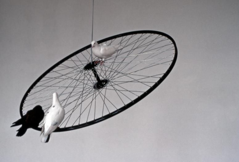 slide IRC.2012.00543 (old number: BRA.D-P011) showing Dove Bradshaw's installation, Plain Air, at the Mattress Factory, 1990.