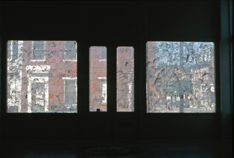 slide IRC.2012.00534 (old number: BRA.D-P002) showing Dove Bradshaw's installation, Plain Air, at the Mattress Factory, 1990.