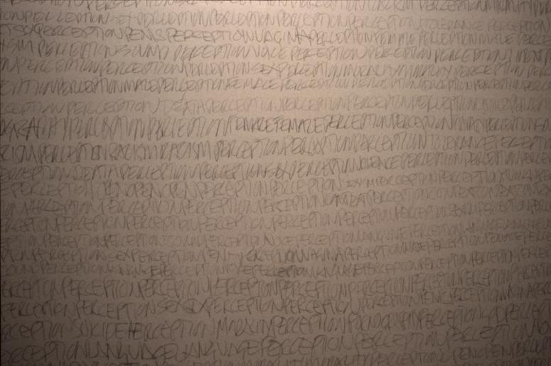 slide IRC.2012.00561 (old number: BRO.V-X010) showing Valerie Brodar's installation, X Knows P, at the Mattress Factory, 1990.