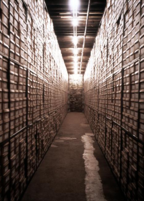 slide IRC.2012.00511 (old number: BOL.C-A001) showing Christian Boltanski's installation, Archives of the Carnegie International, 1896-1991, at the Mattress Factory, 1991.