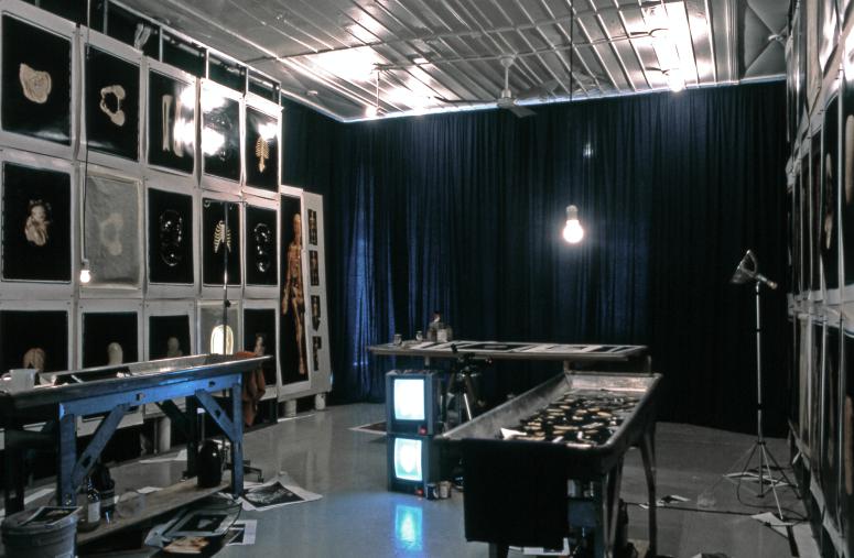 slide IRC.2012.00431 (old number: BEC.R-E008) showing Robert Beckman's installation, Examination, at the Mattress Factory, 1994.