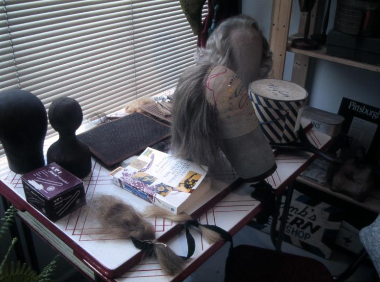 slide IRC.2012.00483 (old number: BER.D-S012) showing Dennis Bergevin's installation, Studio Portrait of the Artist, at the Mattress Factory, 2001.