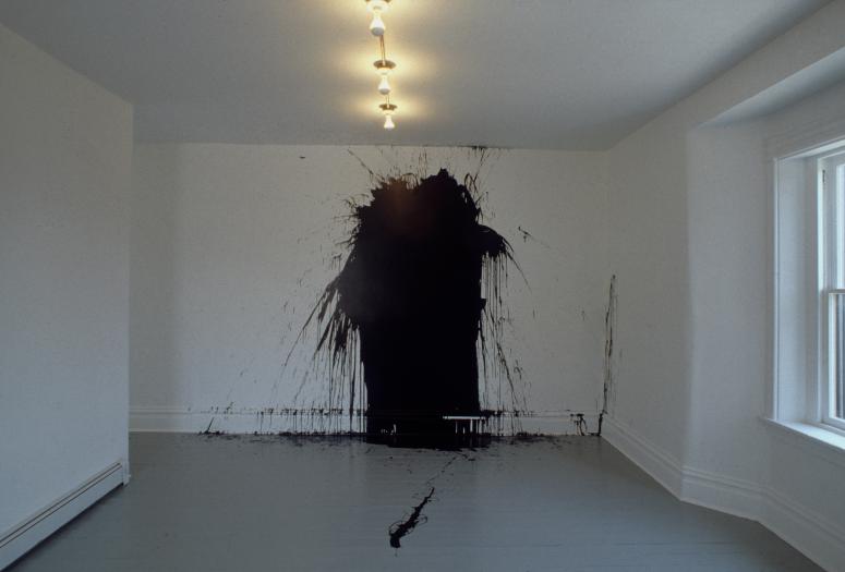 slide IRC.2012.00106 (old number: ANA.W-OT002) showing William Anastasi's One Gallon High Gloss Industrial Enamel, Thrown installation at the Mattress Factory, 1989.