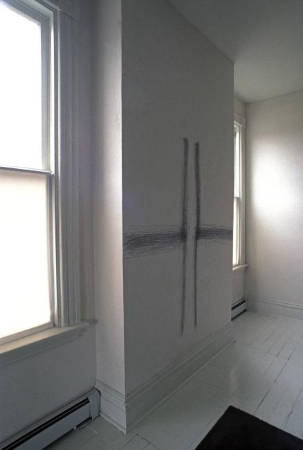 slide IRC.2012.00097 (old number: ANA.W-J002) showing William Anastasi's January 13, 1989, 10 Minutes, 6B permanent installation at the Mattress Factory, 1989.