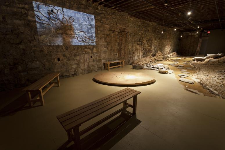 Digital image IRC.2013.04278 showing Betsy Damon's installation, Water Rules--Life/Pittsburgh: Seeking Lost Rivers/Living Waters of Larimer, at the Mattress Factory, 2012.