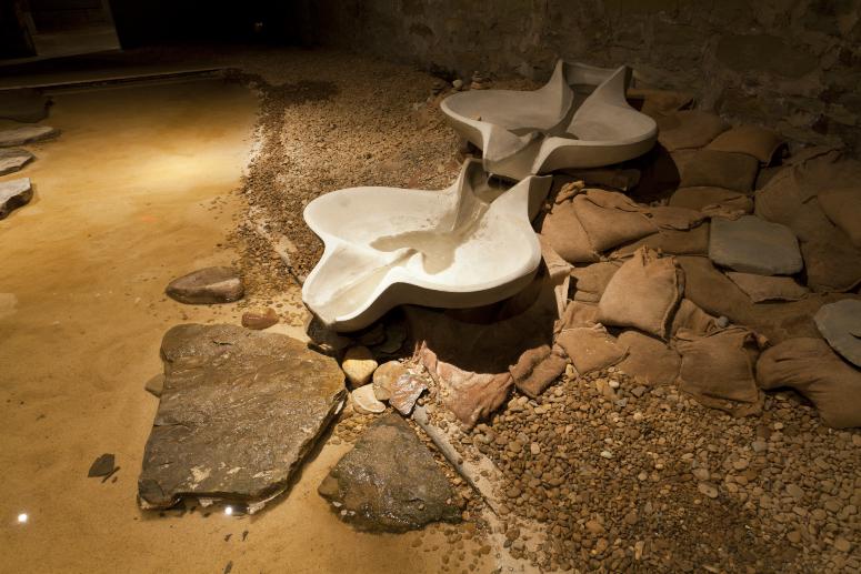 Digital image IRC.2013.04273 showing Betsy Damon's installation, Water Rules--Life/Pittsburgh: Seeking Lost Rivers/Living Waters of Larimer, at the Mattress Factory, 2012.