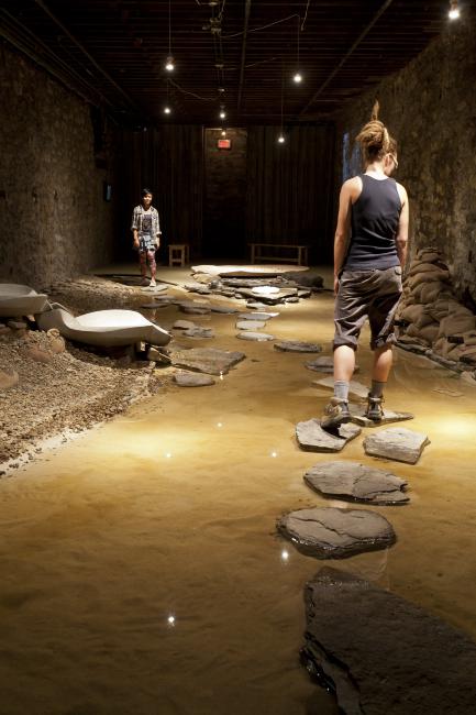 Digital image IRC.2013.04241 showing Betsy Damon's installation, Water Rules--Life/Pittsburgh: Seeking Lost Rivers/Living Waters of Larimer, at the Mattress Factory, 2012.