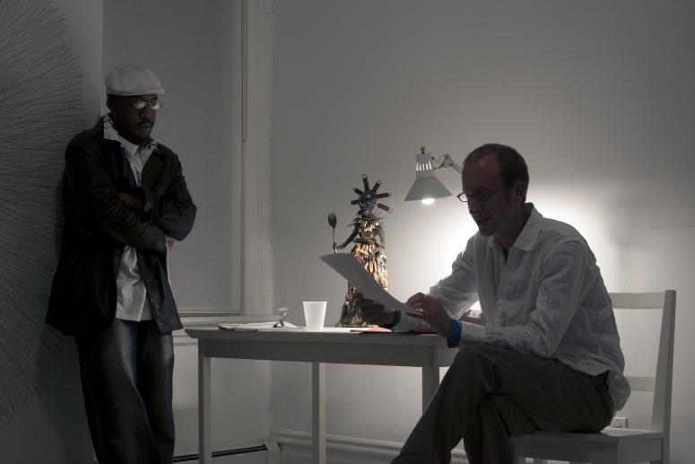 Digital image IRC.2013.03093 showing Toi Derricotte's performance, Landscape of the Body - Poems, and William Anastasi's permanent installation, Untitled (Calisthenic Series), at the Mattress Factory, 2005.