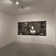 Digital image IRC.2013.03018 showing Belkis Ayón's work, Even If We Go to Heaven They Will Always Remember Us (left), The Supper (middle), and Sikan (right), at the Mattress Factory, 2010.