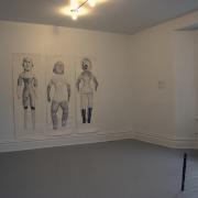 Digital image IRC.2013.03026 showing Charles Benefiel&#39;s installation, Hygienic Toys #4, #1, #6 (left), and Pati Beachley&#39;s installation, Slip (right), at the Mattress Factory, 2005.